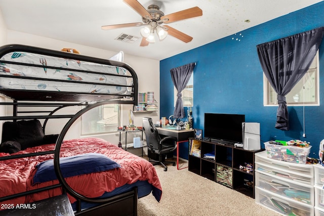 942 S Deerfield Ln, Gilbert, AZ 85296 - carpeted bedroom featuring ceiling fan, multiple windows, and a desk