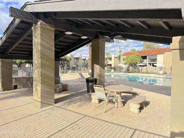 4201 E Camelback Rd Unit 51, Phoenix, AZ 85018 - view of patio / terrace with a community pool and a ceiling fan