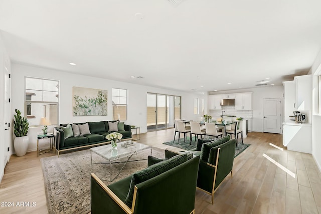 living room with light hardwood / wood-style flooring