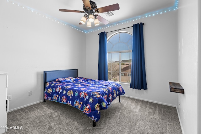 bedroom featuring ceiling fan and carpet flooring