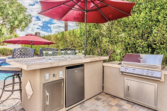 view of patio / terrace with area for grilling and outdoor wet bar