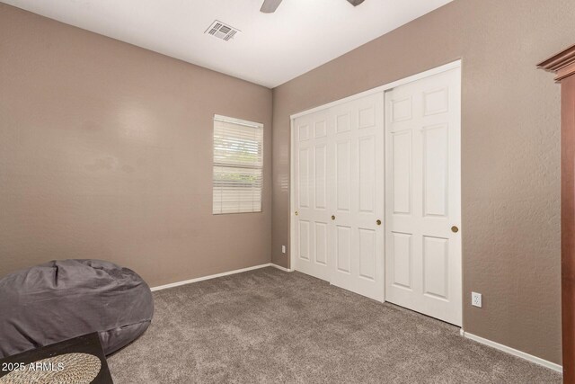 2945 E Clifton Ave, Gilbert, AZ 85295 - bedroom featuring carpet floors, baseboards, a closet, and a ceiling fan