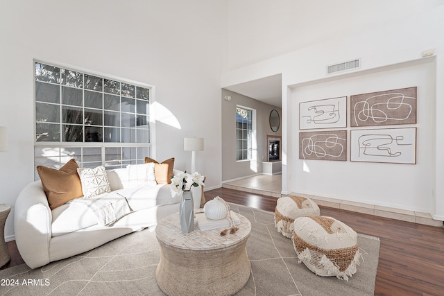 living room with hardwood / wood-style flooring