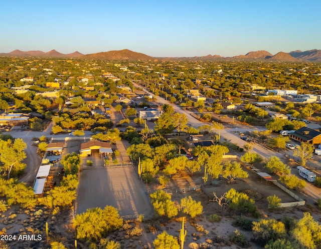 drone / aerial view featuring a mountain view