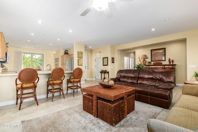 26723 N 127th Dr, Peoria, AZ 85383 - living room featuring recessed lighting, baseboards, and ceiling fan