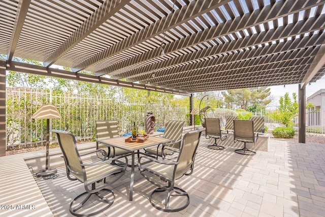 15746 E Sycamore Dr, Fountain Hills, AZ 85268 - view of patio featuring a fenced backyard, outdoor dining space, and a pergola