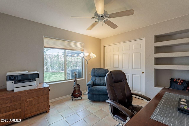 15746 E Sycamore Dr, Fountain Hills, AZ 85268 - office space featuring light tile patterned floors, baseboards, built in features, and ceiling fan