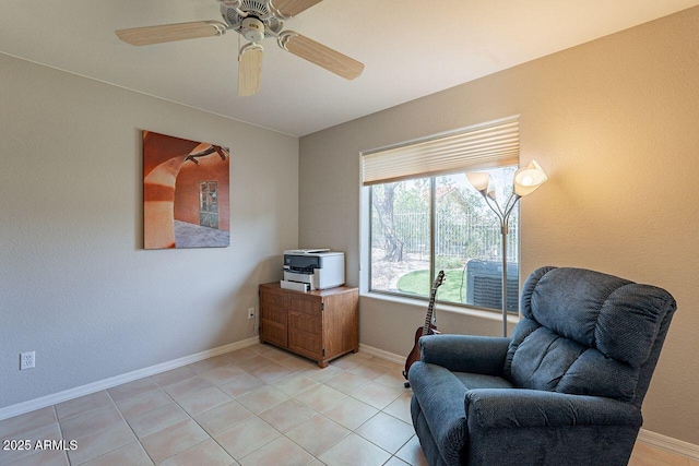 15746 E Sycamore Dr, Fountain Hills, AZ 85268 - living area featuring ceiling fan, baseboards, and light tile patterned flooring