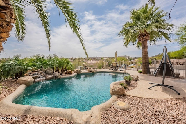 15746 E Sycamore Dr, Fountain Hills, AZ 85268 - view of pool with a fenced backyard, a fenced in pool, and a patio area