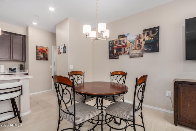 2631 S Sulley Dr Unit 104, Gilbert, AZ 85295 - dining space with a chandelier, baseboards, and recessed lighting