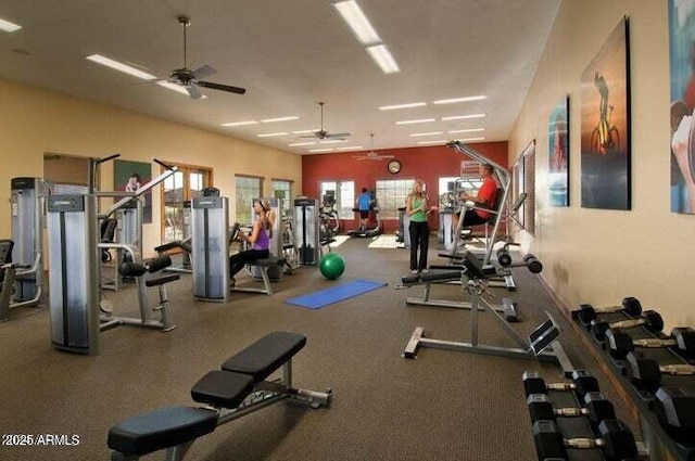 gym featuring ceiling fan