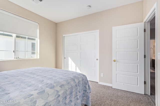 bedroom featuring a closet and carpet