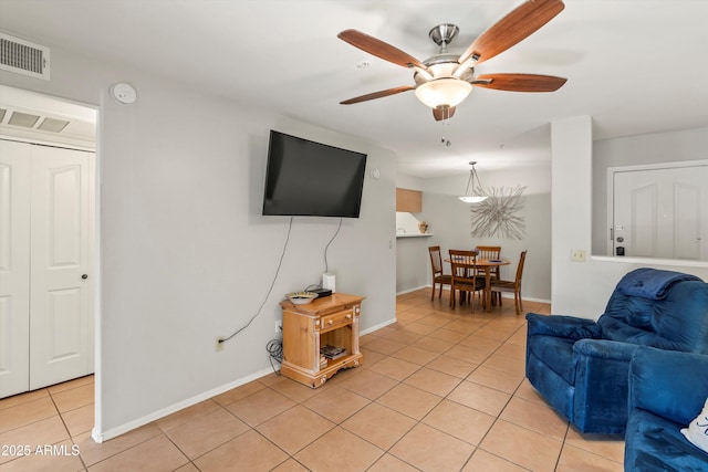 5751 N Kolb Rd Unit 7102, Tucson, AZ 85750 - living area with light tile patterned floors, baseboards, a ceiling fan, and visible vents