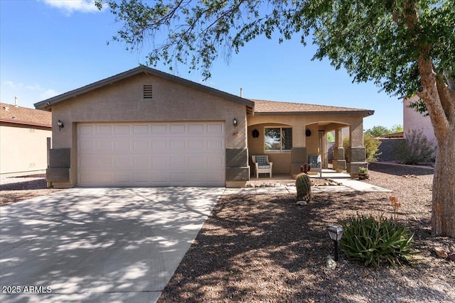 1057 E Silversmith Trl, San Tan Valley, AZ 85143 - single story home featuring stucco siding, concrete driveway, covered porch, and an attached garage