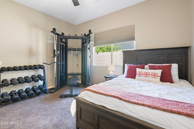 bedroom featuring carpet floors and a ceiling fan