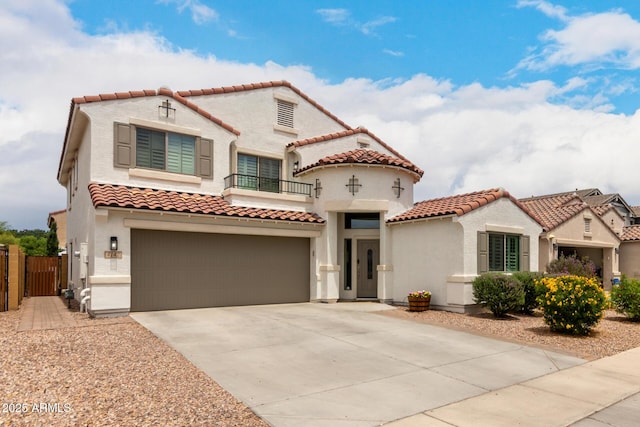 4142 E Sandy Way, Gilbert, AZ 85297 - mediterranean / spanish house with a balcony, a tile roof, and stucco siding
