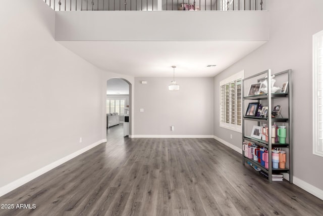 4142 E Sandy Way, Gilbert, AZ 85297 - empty room featuring plenty of natural light, arched walkways, and wood finished floors