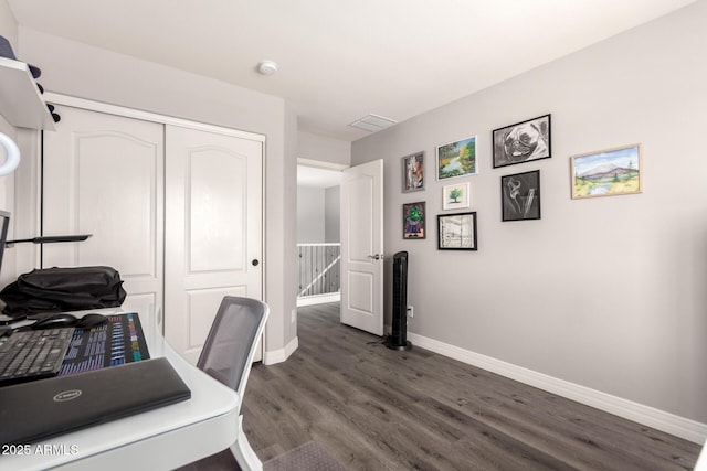 4142 E Sandy Way, Gilbert, AZ 85297 - home office featuring baseboards and dark wood-style flooring