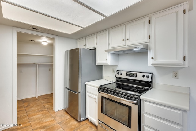 kitchen featuring white cabinetry and appliances with stainless steel finishes