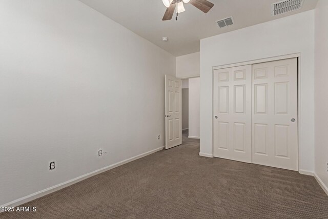 1857 W 22nd Ave, Apache Junction, AZ 85120 - unfurnished bedroom featuring carpet flooring, baseboards, a closet, and a ceiling fan