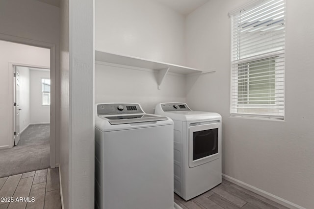 1857 W 22nd Ave, Apache Junction, AZ 85120 - washroom featuring independent washer and dryer, wood finished floors, and baseboards