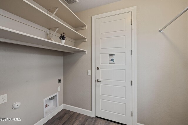 laundry area featuring washer hookup, hookup for an electric dryer, and dark wood-type flooring