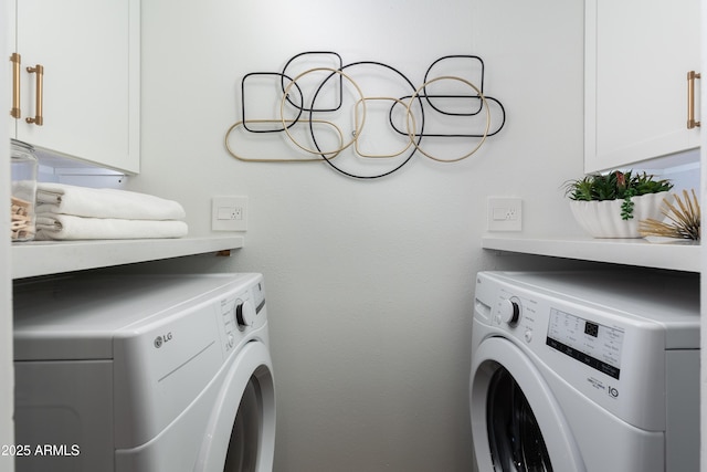 8317 E Orange Blossom Ln, Scottsdale, AZ 85250 - laundry area featuring independent washer and dryer and cabinet space