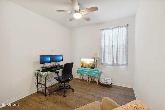 office with wood finished floors and baseboards