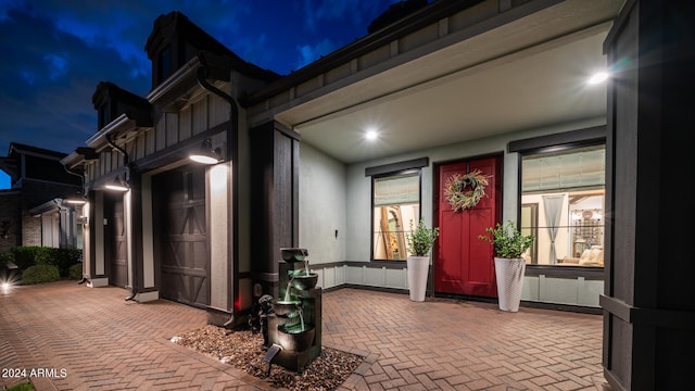 exterior space with a garage