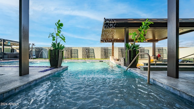 view of pool featuring pool water feature