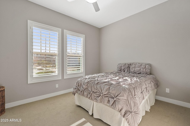 bedroom featuring ceiling fan and carpet flooring