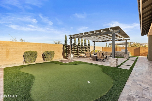 view of yard with a patio area and a pergola