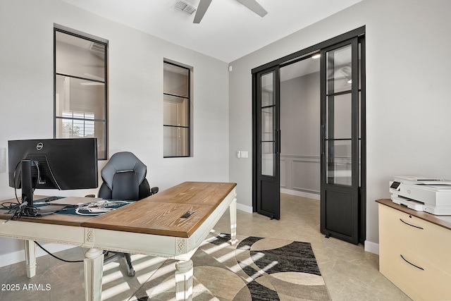 home office with ceiling fan