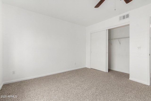 714 E Morningside Dr, Phoenix, AZ 85022 - unfurnished bedroom featuring a closet, visible vents, baseboards, ceiling fan, and carpet floors