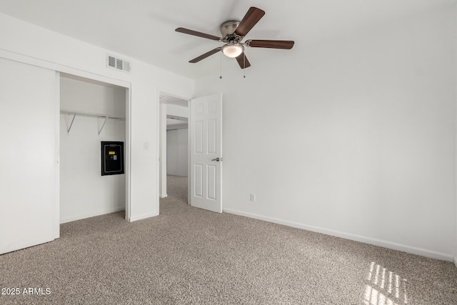 714 E Morningside Dr, Phoenix, AZ 85022 - unfurnished bedroom featuring a closet, visible vents, carpet, baseboards, and a ceiling fan