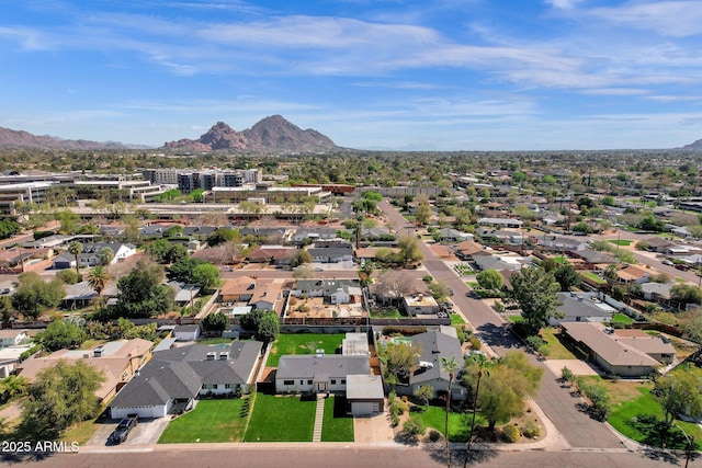 bird's eye view with a mountain view and a residential view