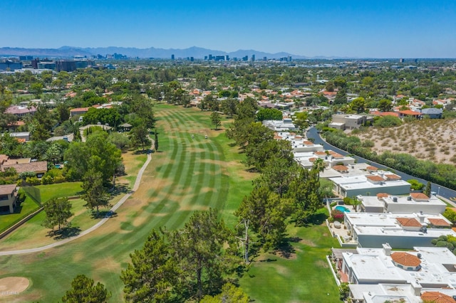 drone / aerial view featuring a mountain view