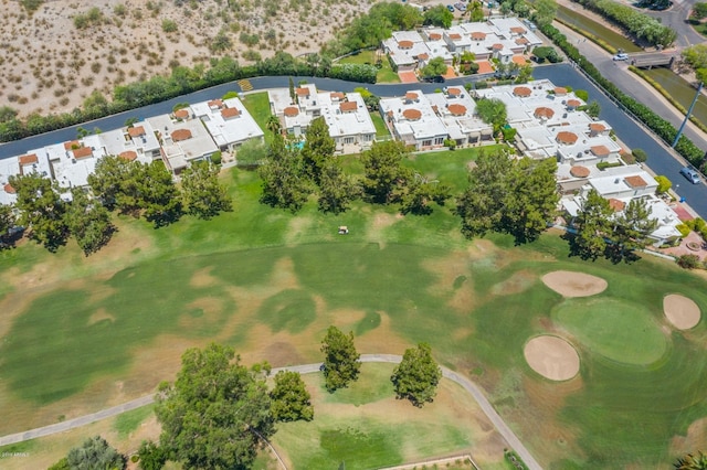 aerial view featuring golf course view and a residential view