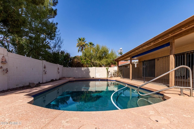 view of pool with a patio area, a fenced backyard, and a fenced in pool