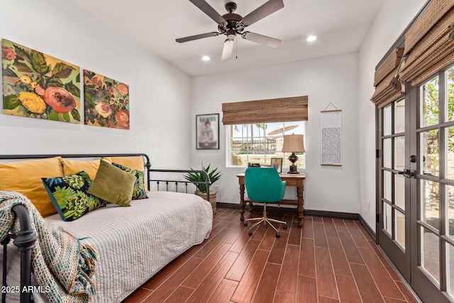 1235 N Sunnyvale Unit 113, Mesa, AZ 85205 - bedroom with multiple windows, baseboards, dark wood-style flooring, and recessed lighting