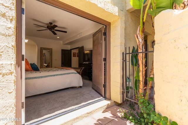 1235 N Sunnyvale Unit 113, Mesa, AZ 85205 - bedroom featuring arched walkways and ceiling fan
