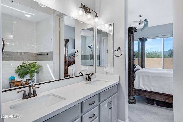 bathroom with vanity and walk in shower