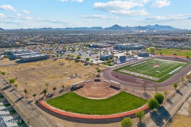 drone / aerial view featuring a mountain view