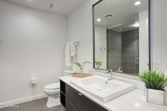 full bathroom with visible vents, toilet, tile patterned floors, and vanity