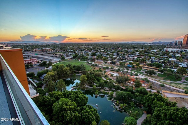 aerial view at dusk with a view of city