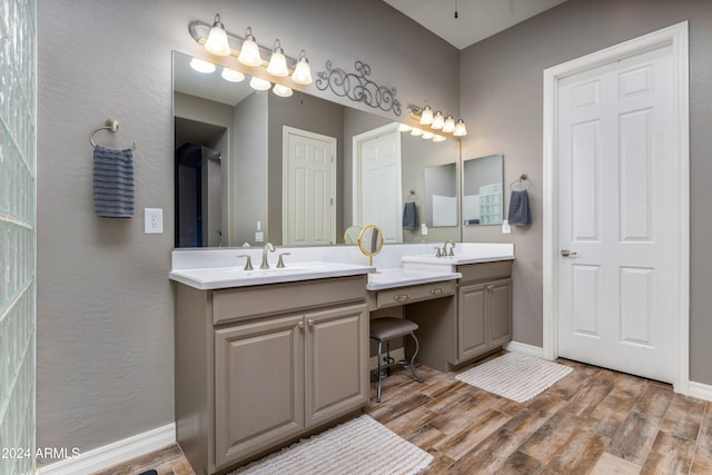 bathroom featuring vanity and wood-type flooring