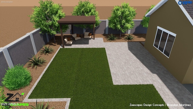 18618 E Mockingbird Dr, Queen Creek, AZ 85142 - view of green lawn featuring a gazebo, a patio area, and an outdoor hangout area