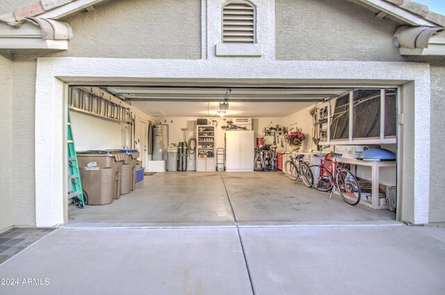 garage featuring water heater