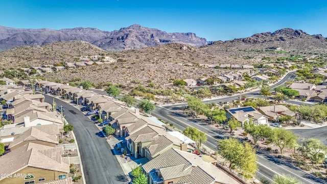 drone / aerial view featuring a mountain view