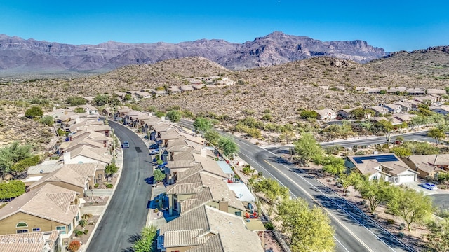 drone / aerial view featuring a mountain view